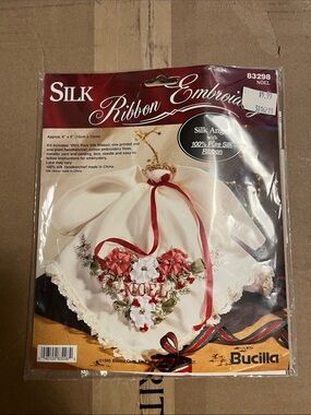 Bucilla Cream Silk Ribbon Embroidery Angel with Red Accents